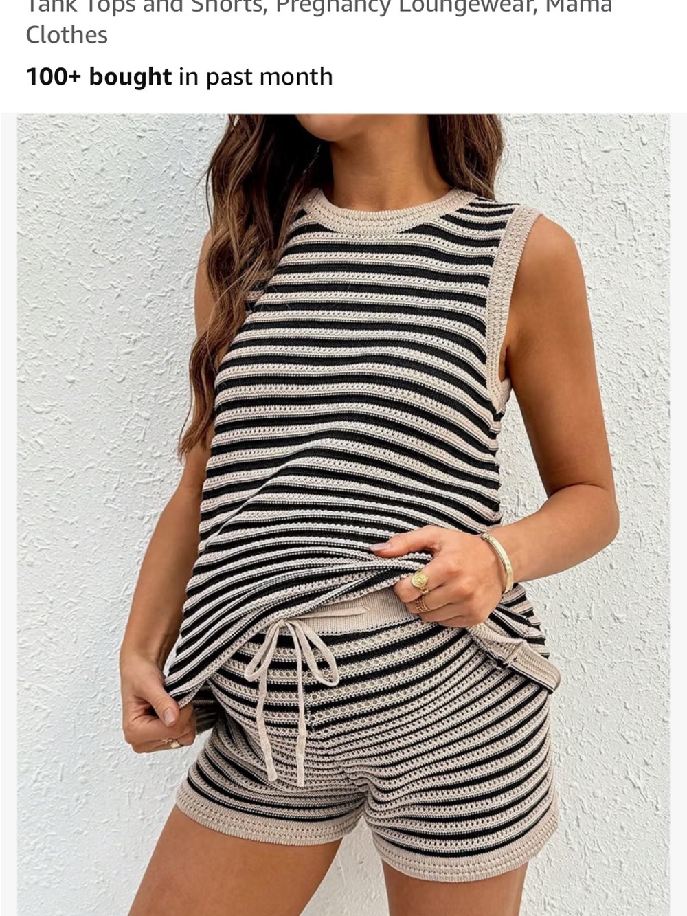 Striped Knit Tank Top - Black and Cream